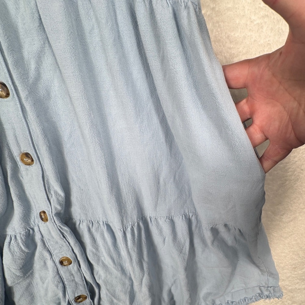 White Birch Tiered Dress Womens XL Blue Boho Lagenlook Cowgirl Cotton Linen - Picture 4 of 10